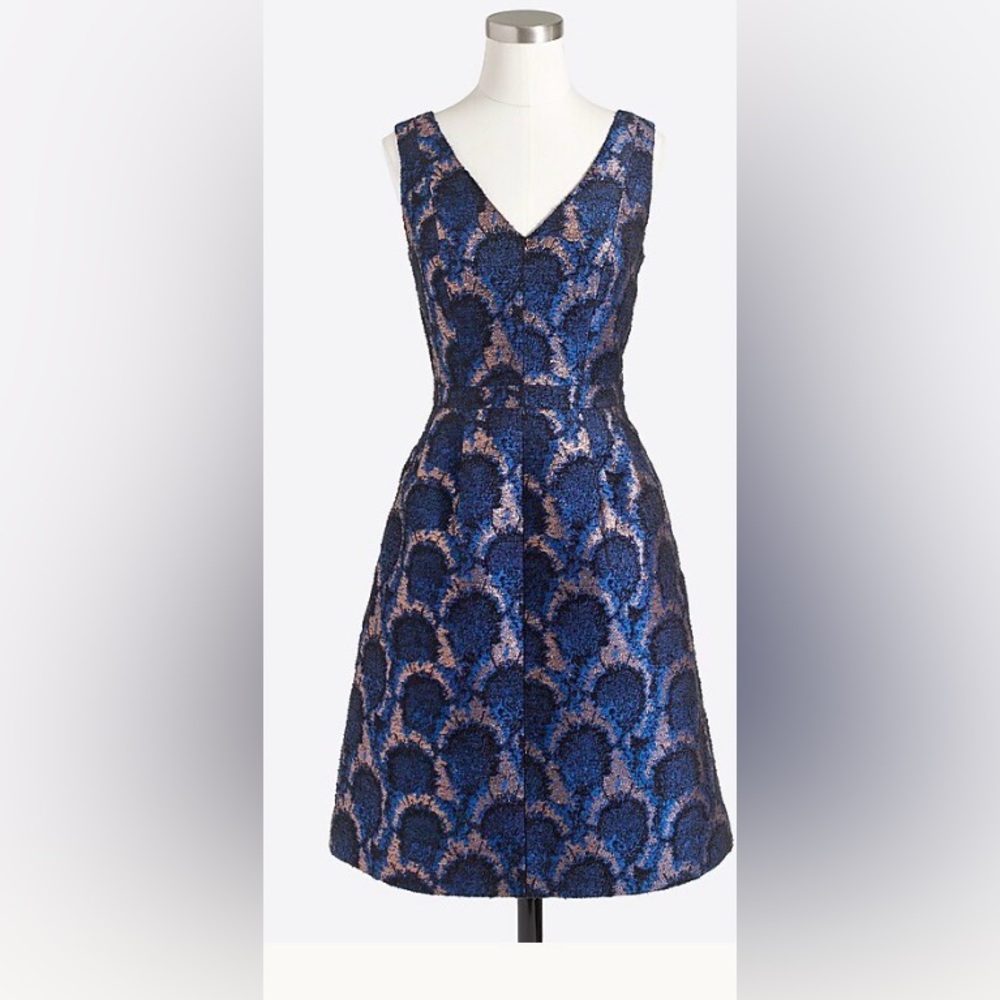 J. Crew Blue and Black Patterned Midi Dress